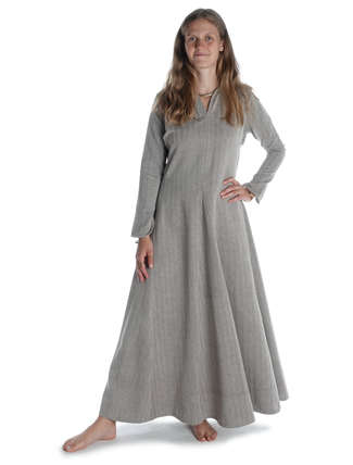 Wikinger Kleid Catella in Fischgrät Brown-Weiß Frontansicht