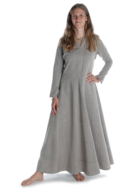 Wikinger Kleid Catella in Fischgrät Brown-Weiß Frontansicht