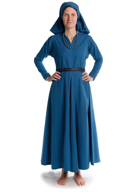 Mittelalter Kleid Catella in Königsblau Frontansicht 3