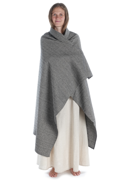 Wikinger Umhang Kristin in Fischgrät Schwarz-Weiß Frontansicht