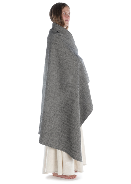 Wikinger Umhang Kristin in Fischgrät Schwarz-Weiß Seitenansicht