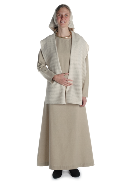 Mittelalter Schal Kari aus Baumwolle-Leinen(60-40) in Beige Frontansicht 3