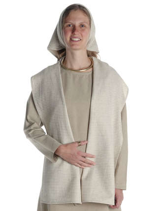 Mittelalter Schal Kari aus Baumwolle-Leinen(60-40) in Beige Frontansicht 4