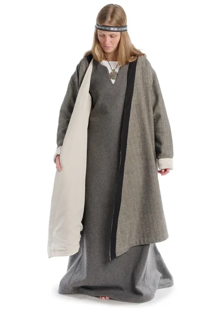 Wikinger Mantel Vidara in Fischgrät Schwarz-Weiß Frontansicht 2