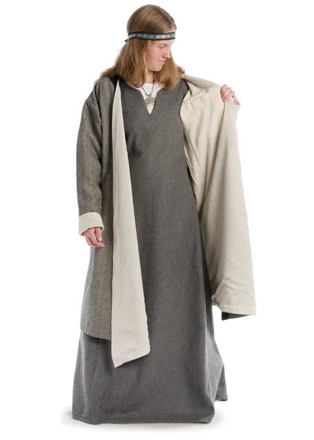 Wikinger Mantel Vidara in Fischgrät Schwarz-Weiß Frontansicht 3