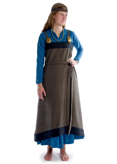 Wikinger Überkleid Urd in Fischgrät Braun-Schwarz Frontansicht 4