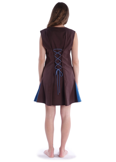 Mittelalter Kleid Pernilla in MISSING: brown-royalblue Rückansicht