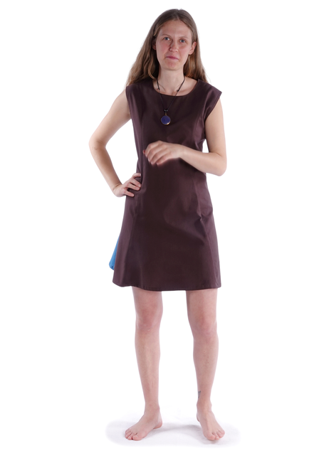 Mittelalter Kleid Pernilla in MISSING: brown-royalblue Frontansicht 2