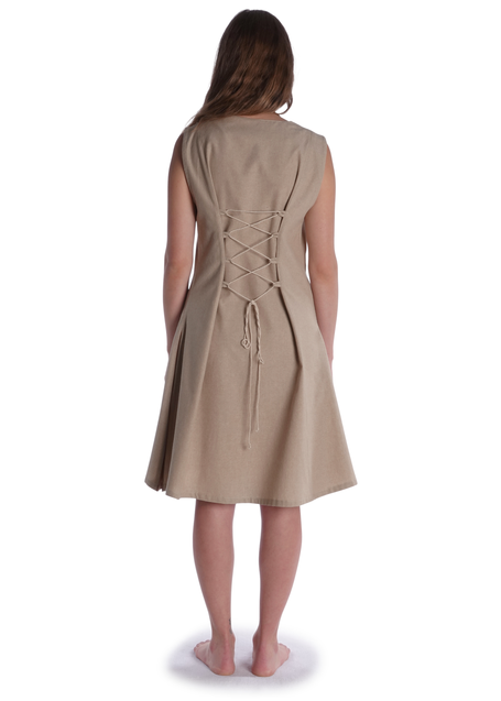 Mittelalter Kleid Pernelle in Hanffarben-Hellbraun Rückansicht