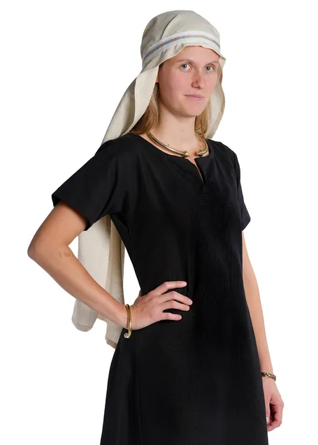 Mittelalter Kopftuch Damaris in Beige Frontansicht 3