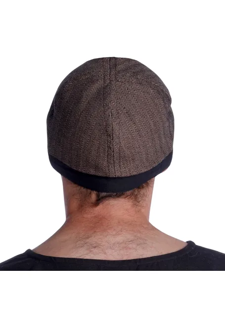 Wikinger Kappe Reginn in Fischgrät Braun-Schwarz Rückansicht 2