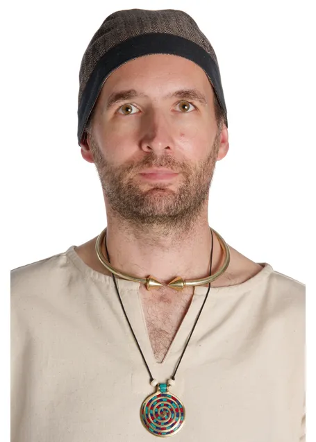 Wikinger Kappe Reginn in Fischgrät Braun-Schwarz Frontansicht 3