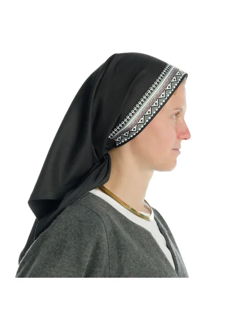 Mittelalter Kopftuch Florimel in Schwarz Seitenansicht 2