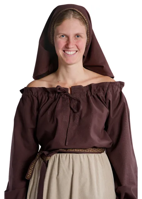 Mittelalter Kopftuch Florimel in Braun Frontansicht