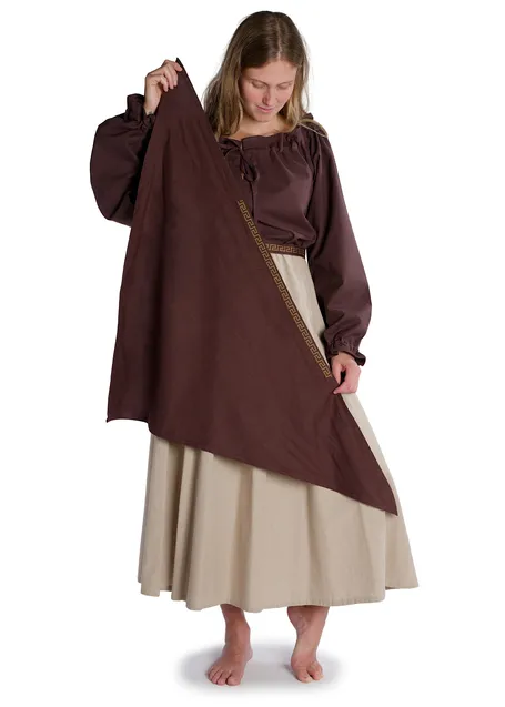 Mittelalter Kopftuch Florimel in Braun Frontansicht 2