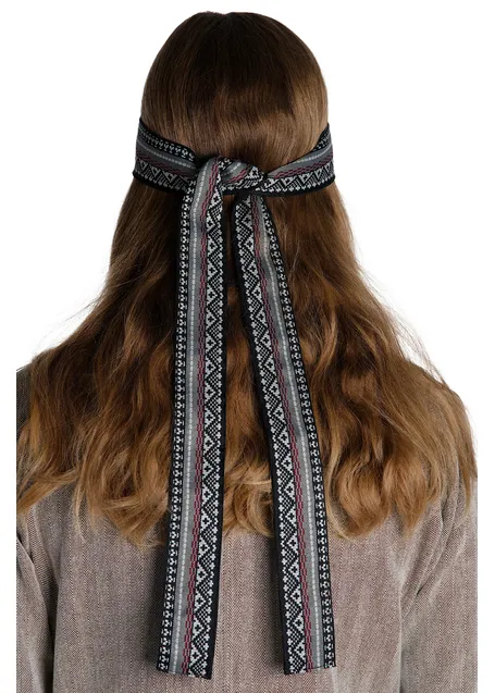 Mittelalter Haarband Ottilia in Schwarz-Weiß-Rot-Grau Rückansicht