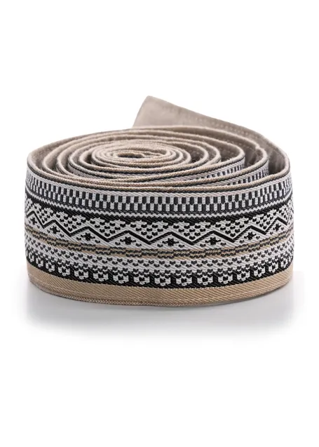 Mittelalter Haarband Ottilia in Hanffarben-Schwarz-Weiß Detailansicht