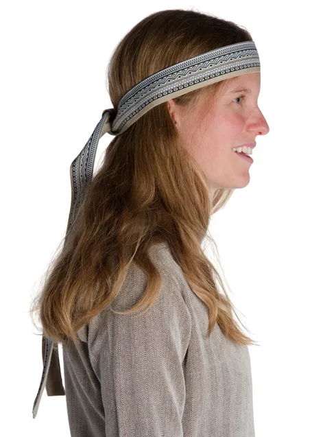 Mittelalter Haarband Ottilia in Hanffarben-Schwarz-Weiß Seitenansicht