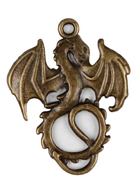 Mittelalter Anhänger Graoully (Drache) aus Metall in Goldgelb Frontansicht