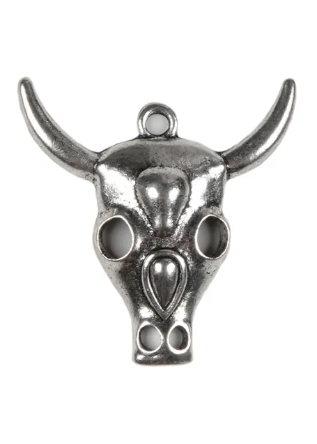 Mittelalter Anhänger Wendelin (Stier) aus Metall in Silbern Frontansicht