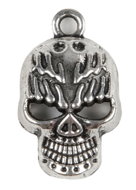 Piraten Anhänger Galangandreiz (Totenkopf) aus Metall in Silbern Frontansicht