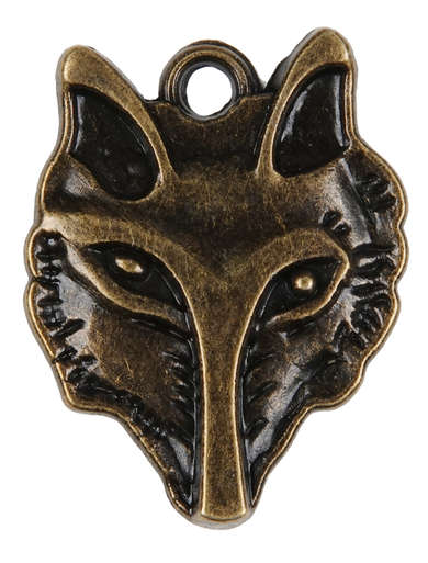 Mittelalter AnhÃ¤nger Lupus (Wolf) aus Metall in Goldgelb Frontansicht