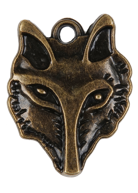 Mittelalter Anhänger Lupus (Wolf) aus Metall in Goldgelb Frontansicht