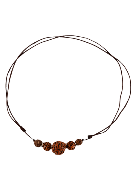 Mittelalter Halskette Hrund aus Rudrakshasamen in Beige Frontansicht