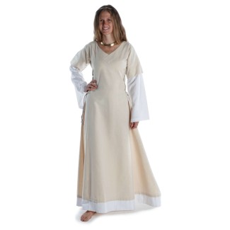 Mittelalter Kleid Saelde in Beige Frontansicht