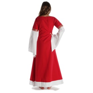 Mittelalter Kleid Saelde mit Bordüre in Feuerrot Rückansicht