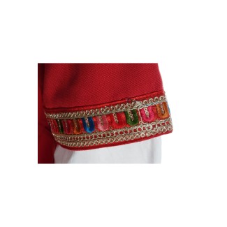 Mittelalter Kleid Saelde mit Bordüre in Feuerrot Detailansicht 5