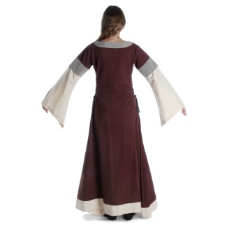 Mittelalter Kleid Saelde mit Zierleiste in Braun-Beige Rückansicht