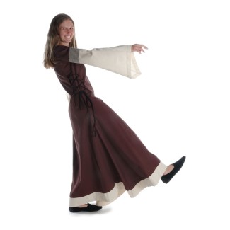 Mittelalter Kleid Saelde mit Zierleiste in Braun-Beige Seitenansicht