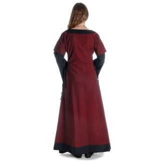 Mittelalter Kleid Saelde mit Zierleiste in Rot-Schwarz Rückansicht