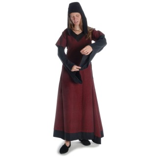 Mittelalter Kleid Saelde mit Zierleiste in Rot-Schwarz Frontansicht