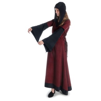 Mittelalter Kleid Saelde mit Zierleiste in Rot-Schwarz Frontansicht 2