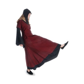 Mittelalter Kleid Saelde mit Zierleiste in Rot-Schwarz Seitenansicht