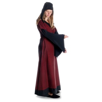 Mittelalter Kleid Saelde mit Zierleiste in Rot-Schwarz Seitenansicht 2