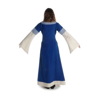 Mittelalter Kleid Saelde mit Zierleiste in Königsblau-Beige Rückansicht