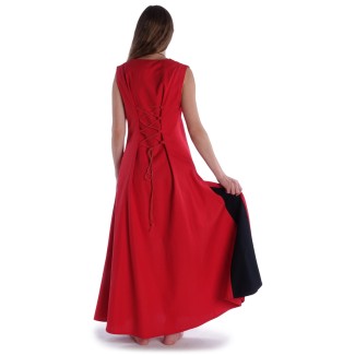 Mittelalter Kleid Peronella in Feuerrot-Schwarz Rückansicht