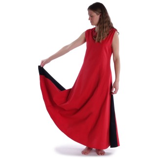 Mittelalter Kleid Peronella in Feuerrot-Schwarz Frontansicht