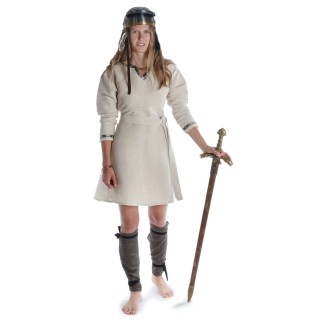 Mittelalter Kleid Isabetta in Beige Frontansicht