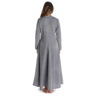 Wikinger Kleid Catella in Fischgrät Blau-Weiß Rückansicht
