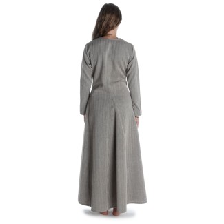 Wikinger Kleid Catella in Fischgrät Brown-Weiß Rückansicht