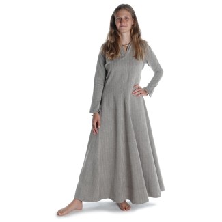 Wikinger Kleid Catella in Fischgrät Brown-Weiß Frontansicht