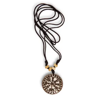 Wikinger Halskette Vegvísir Futhark aus Knochen in Beige Frontansicht