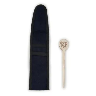Wikinger Haarnadel Freyja mit Tasche aus Knochen in Blau Frontansicht