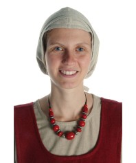 Mittelalter Haube Pampinea aus Baumwolle-Leinen(730-40) in Beige Frontansicht