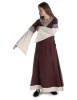 Mittelalter Kleid Saelde mit Zierleiste in Braun-Beige Frontansicht